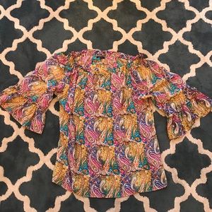 Tolani silk paisley printed bell sleeve boho top